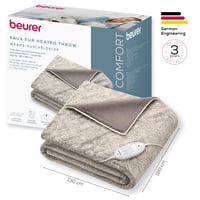 Pătură electrică încălzită Beurer HD 75 Nordic cu aspect de blană artificială, 6 trepte de temperatură, oprire automată, bej/maro, 180x130 cm 8