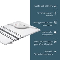 Pernă electrică încălzitoare Beurer HK 25, 3 trepte de temperatură, oprire automată, lavabilă în mașina de spălat, 40x30 cm, alb-gri 8