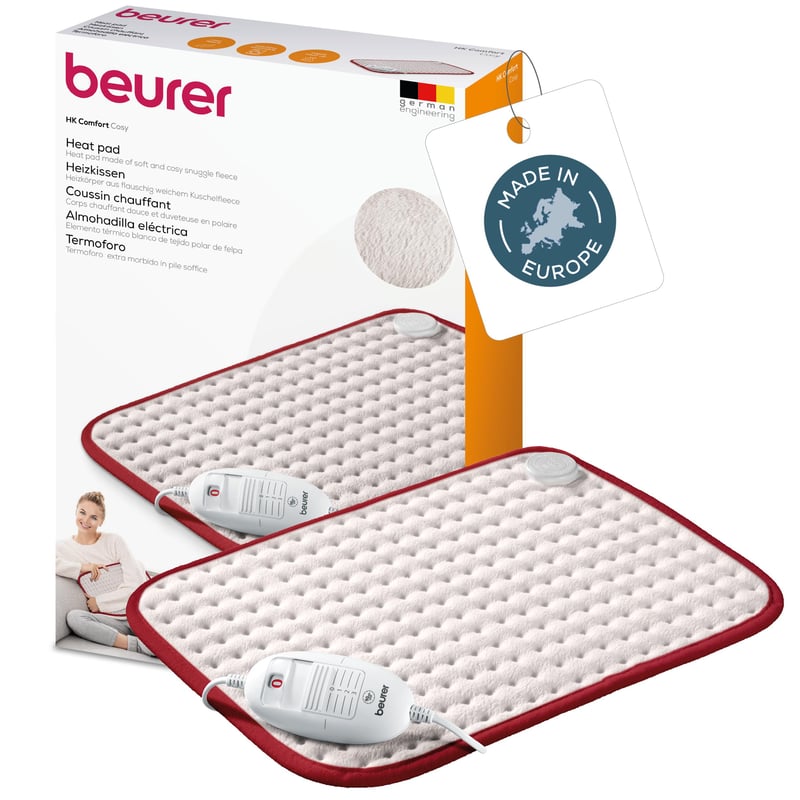 Pernă electrică încălzitoare Beurer HK Comfort cu suprafață din fleece, respirabilă, 3 trepte de temperatură, oprire automată, lavabilă, 44x33 cm