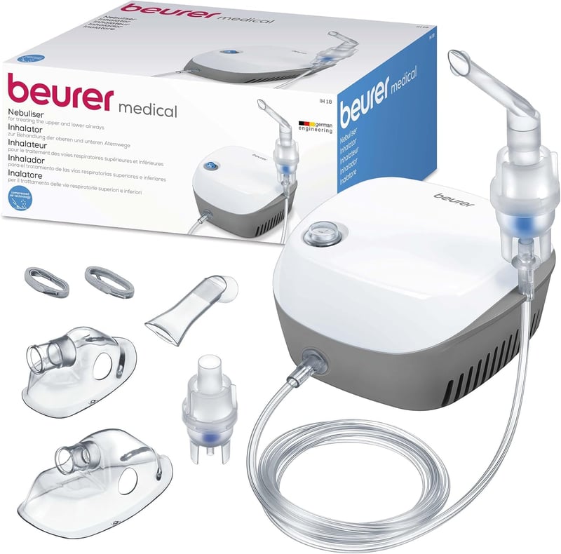 Beurer IH 18 inhalator bijeli - za respiratorne bolesti, astmu i KOPB, raspršivač lijekova za odrasle i djecu, kompaktan dizajn