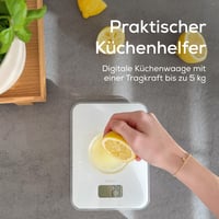 Digitálna kuchynská váha Beurer KS 19 Pure White, nosnosť 5 kg, presnosť 1 g, dotykové ovládanie, ultratenká, biela, vrátane batérií 2