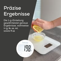 Digitálna kuchynská váha Beurer KS 19 Pure White, nosnosť 5 kg, presnosť 1 g, dotykové ovládanie, ultratenká, biela, vrátane batérií 4