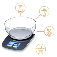 Cântar digital de bucătărie Beurer KS 25 cu bol, bol de măsurare 1,2 l, capacitate 3 kg, cu funcție Tara, afișaj iluminat 2