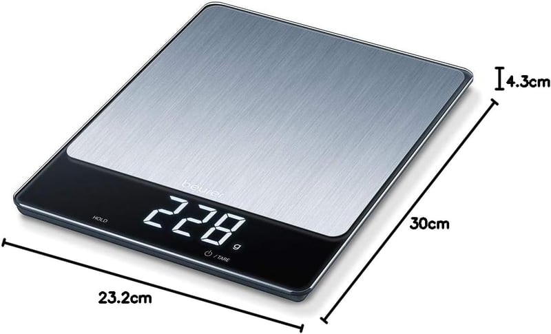 Beurer KS 34 XL rozsdamentes konyhai mérleg 15 kg-ig, tárázás és tartás funkcióval