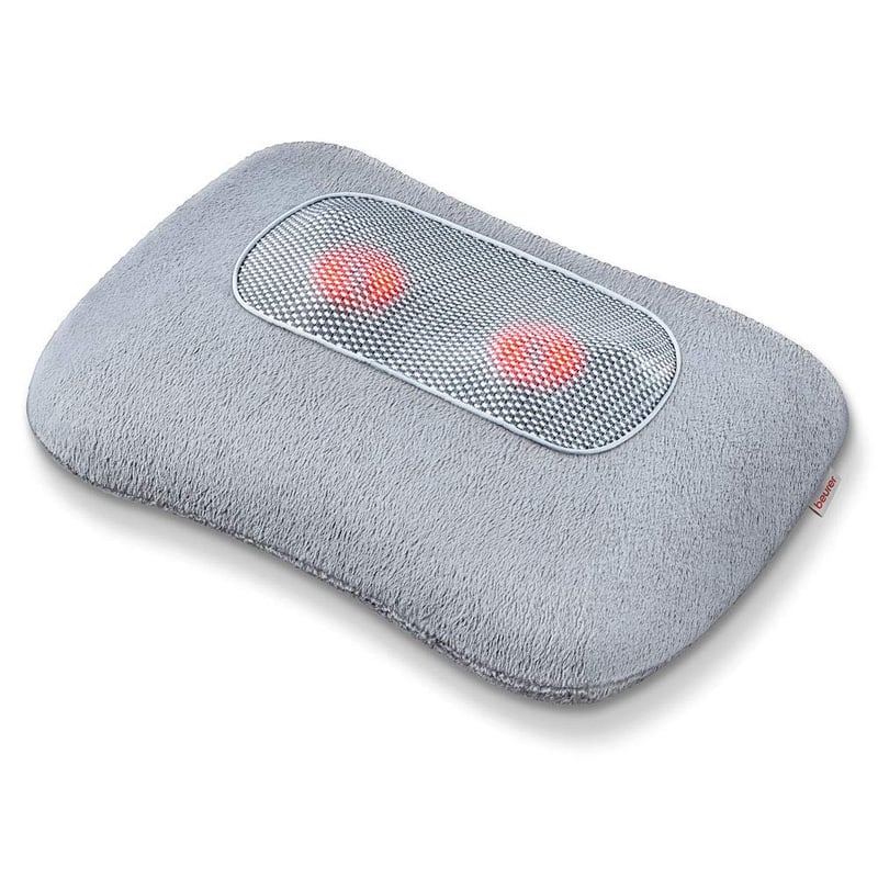 Pernă de masaj Shiatsu Beurer MG 145 pentru spate și gât, cu funcție de încălzire, husă lavabilă, 4 capete de masaj, 34x23 cm, gri