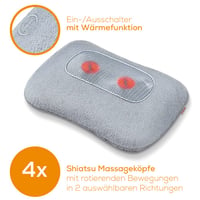 Pernă de masaj Shiatsu Beurer MG 145 pentru spate și gât, cu funcție de încălzire, husă lavabilă, 4 capete de masaj, 34x23 cm, gri 3
