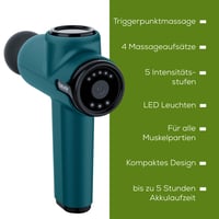 Pistol de masaj Beurer MG 99 cu 4 capete, 5 trepte de intensitate, relaxare musculară prin puncte trigger, aparat de masaj compact cu acumulator 7