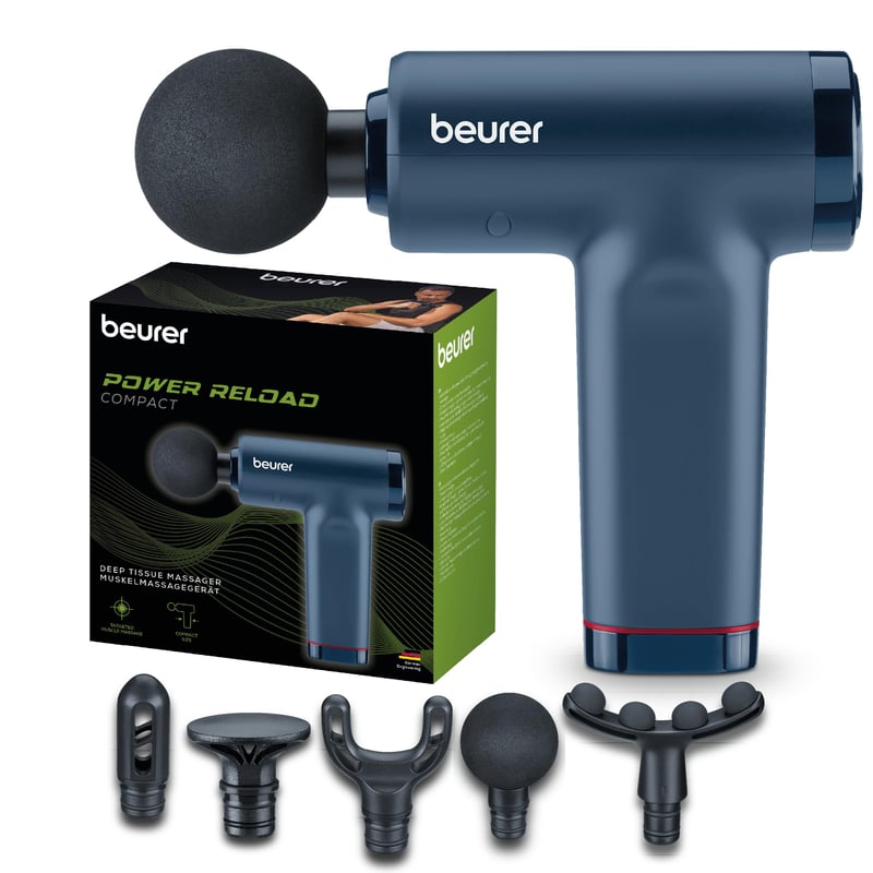 Pistol de masaj Beurer PowerReload Compact - cu 5 capete, 5 trepte de intensitate, masaj al punctelor trigger, relaxare și regenerare musculară, funcționare silențioasă