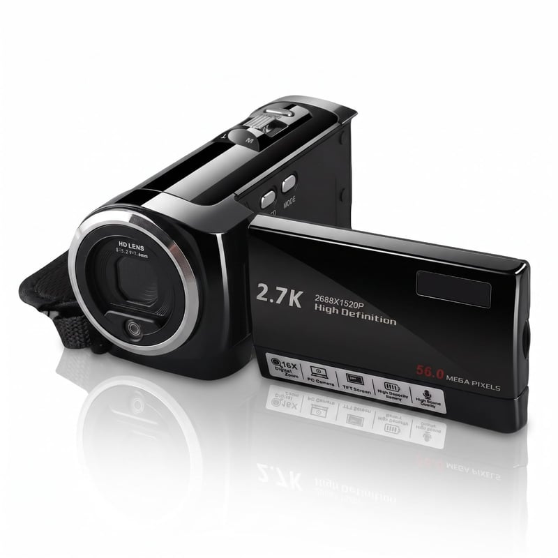 Cameră video Bewinner 2.7K QHD, 50MP, Zoom digital 16x, Ecran rotativ de 2.8 inchi la 270 de grade, Cameră pentru vlogging și selfie-uri, ideală pentru călătorii