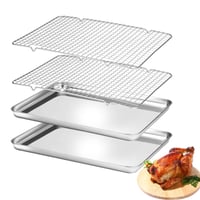 Set de 4 tăvi de copt BEWOS cu grătar - tăvi adânci din oțel inoxidabil, lavabile în mașina de spălat vase, pentru baghete 1