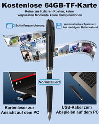 Bextgoo 1080P Mini Kamera 64GB Memóriakártyával, Toll Kamera Megfigyeléshez 3