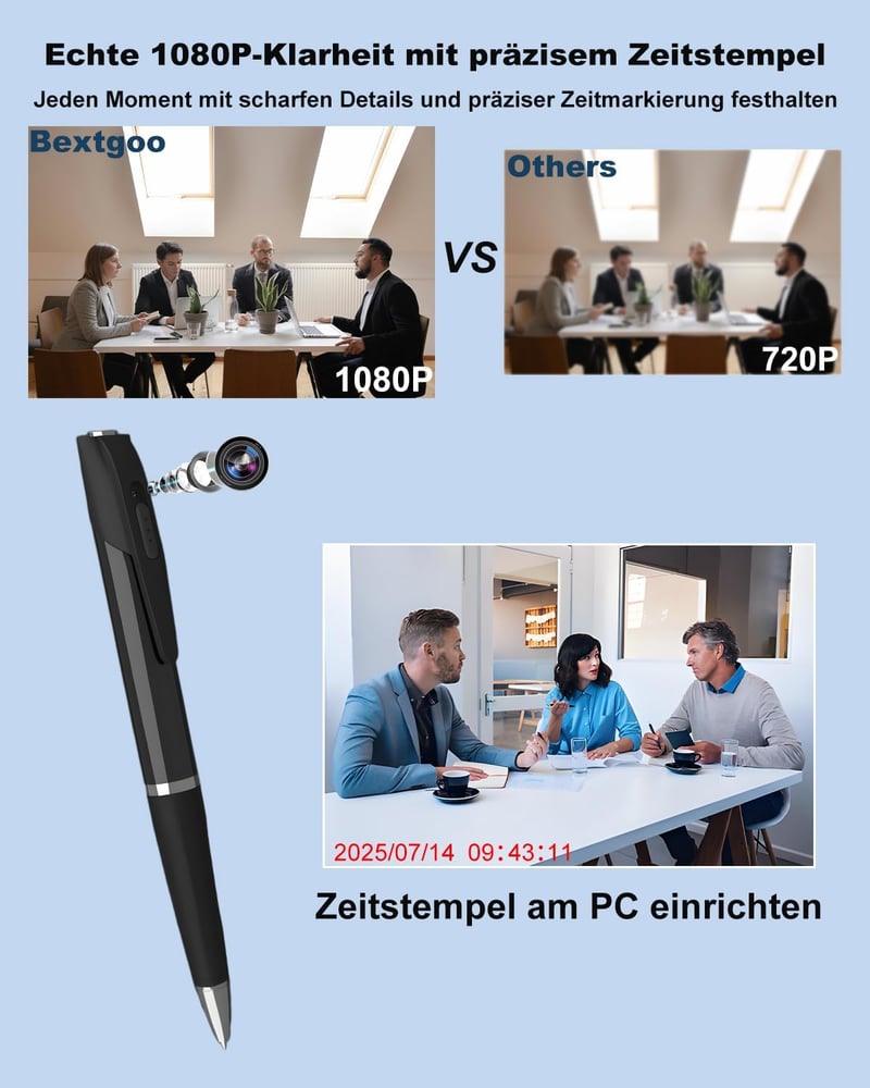 Bextgoo 1080P Mini Kamera 64GB Memóriakártyával, Toll Kamera Megfigyeléshez