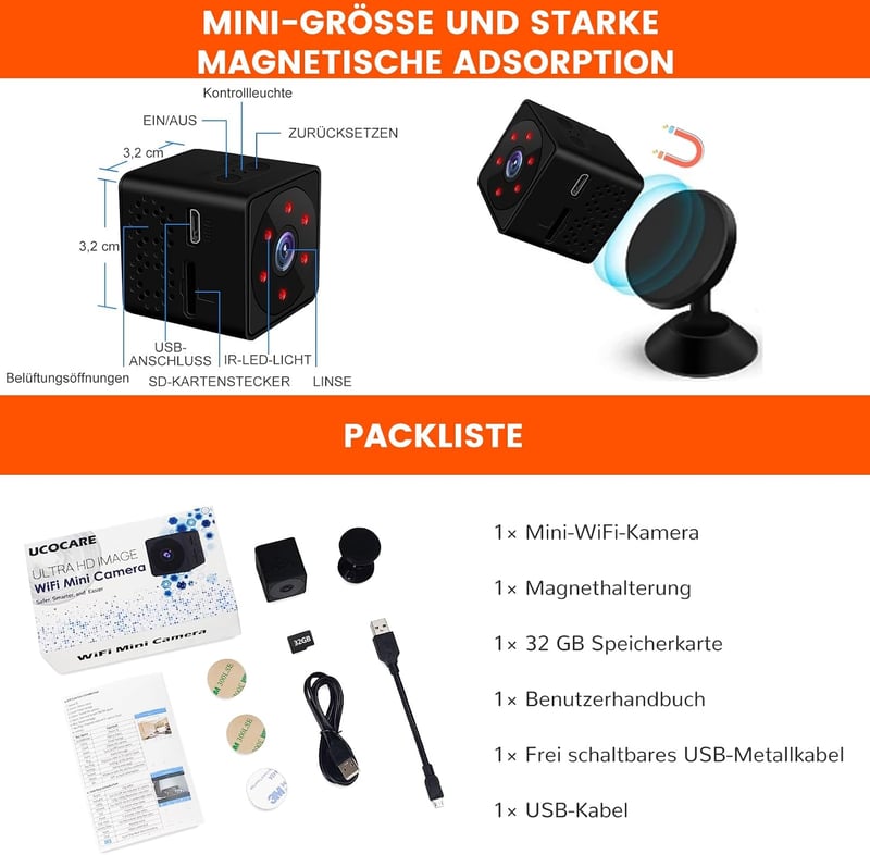 Bextgoo 4K Mini Kamera WiFi 32GB Éjjellátó Széles Látószög Fekete