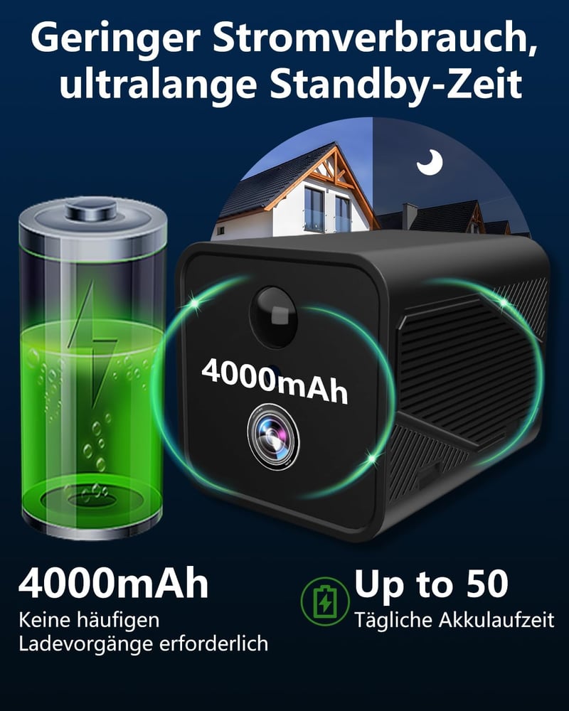 Bextgoo 4K Mini WiFi Kamera Éjjellátóval, 50 Napos Üzemidő, Felhő és Helyi Tárolás