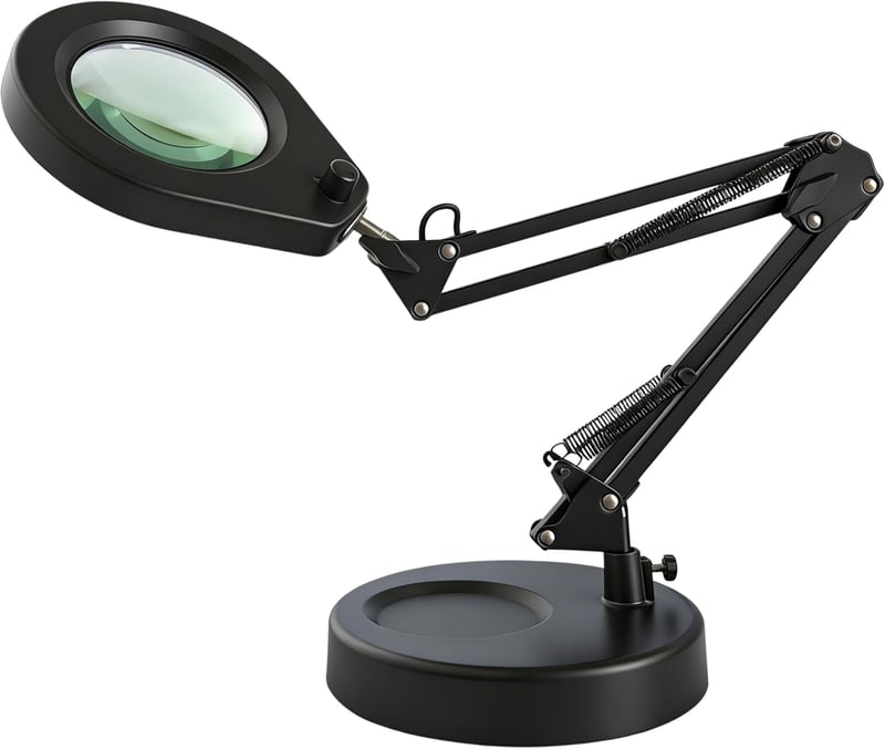Beyamz LED nagyítólámpás asztali lámpa 5X 10,5cm kerek, 5 szín, állvánnyal