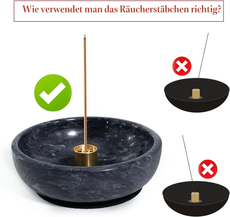 BEYLAB természetes márvány füstölőtartó, füstölőcsésze, brass szett, fekete