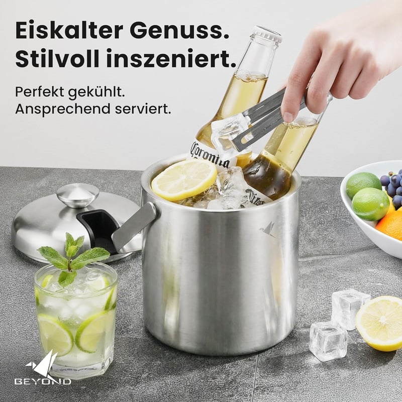 Beyond Jégkocka Készítő Tálca Fedővel és Fogóval, Rozsdamentes Acél, 1,3 Literes Jégtartó - Stainlesssteel