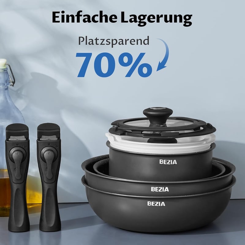 BEZIA Indukciós Edénykészlet Levehető Fogantyúval, Tapadásmentes, Minden Tűzhelytípushoz, Mosogatógépben Mosható