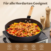 Indukčná panvica wok BEZIA s pokrievkou, nepriľnavý 30 cm wok s granitovým povrchom, drevenou rukoväťou, plochým dnom, vhodná na všetky typy sporákov 7