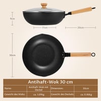 Indukčná panvica wok BEZIA s pokrievkou, nepriľnavý 30 cm wok s granitovým povrchom, drevenou rukoväťou, plochým dnom, vhodná na všetky typy sporákov 8