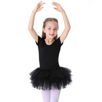 Detský baletný úbor Bezioner s tylovou sukňou pre dievčatá, bavlnené baletné body s krátkym rukávom, tanečný dres – čierny, veľkosť 130 1