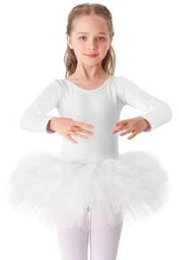 Dievčenské baletné tutu šaty Bezioner, dlhý rukáv, bavlna, 100-110 cm (3-4 roky) - biele 1