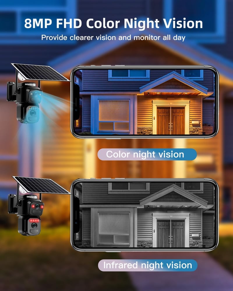 BEZOMIZ 4K WiFi Biztonsági Kamera Kettős Lencse 360° PTZ Éjjellátó Napelem Emberfigyelés