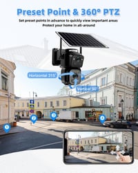 BEZOMIZ 4K WiFi Biztonsági Kamera Kettős Lencse 360° PTZ Éjjellátó Napelem Emberfigyelés 5