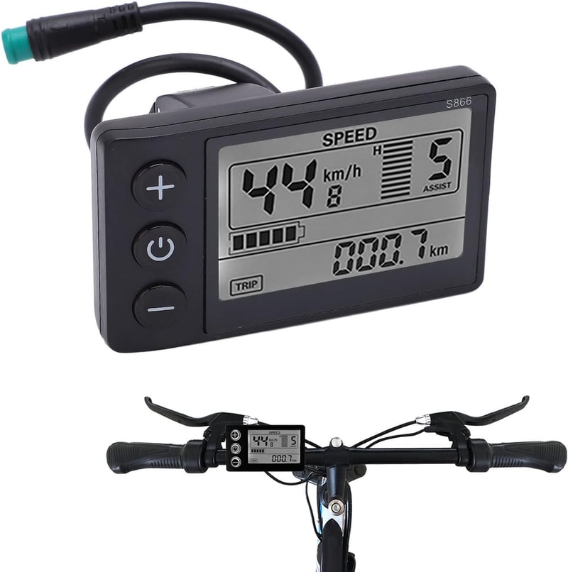 BuyWeek S866 Elektromos Kerékpár LCD Kijelző - 24/36/48V Sebességmérő, Kilométeróra, Vízálló 5 Tűs Csatlakozó, 22,2mm Kormányra