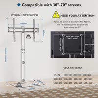 BONTEC TV Állvány 30-70 Colos Képernyőkhöz - Állítható Magasságú Padlóállvány LCD/LED/OLED/Plazma Televíziókhoz - VESA 600x400mm Kompatibili - black 5