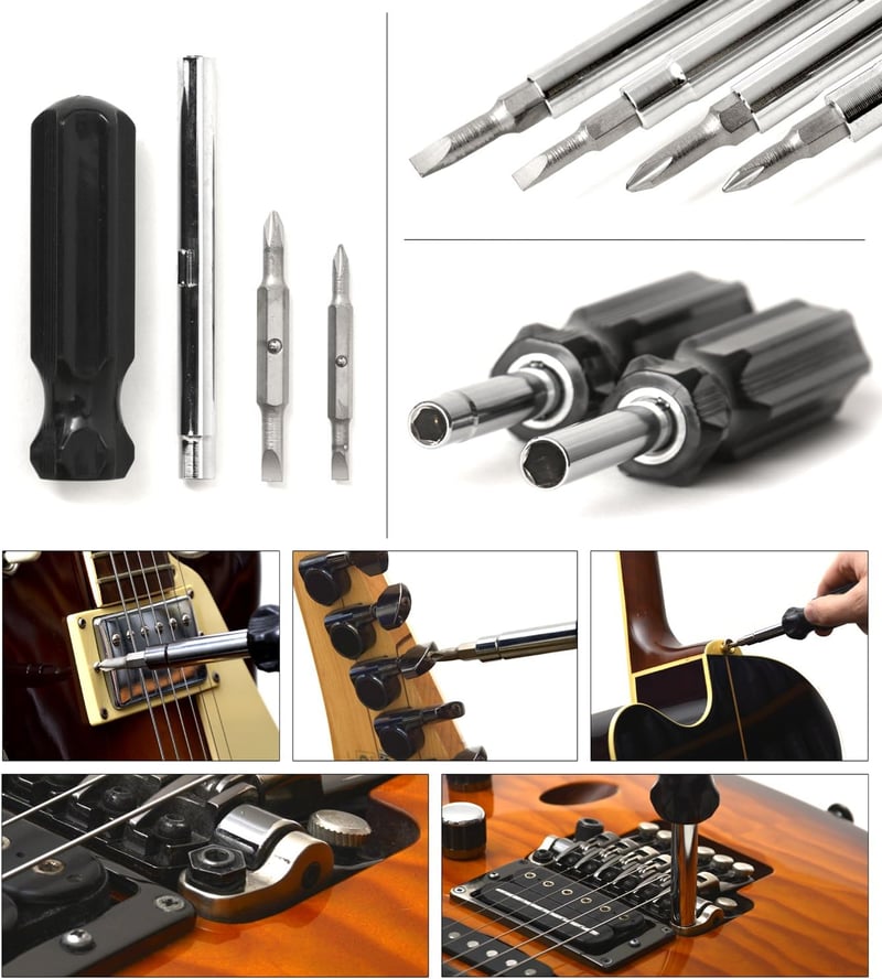 Elagon Guitar Pro Care Kit - Gitárápoló készlet húrtisztítóval, húrkészlettel, 8 imbuszkulccsal, húrtekerővel, húrvágóval és akciómérővel
