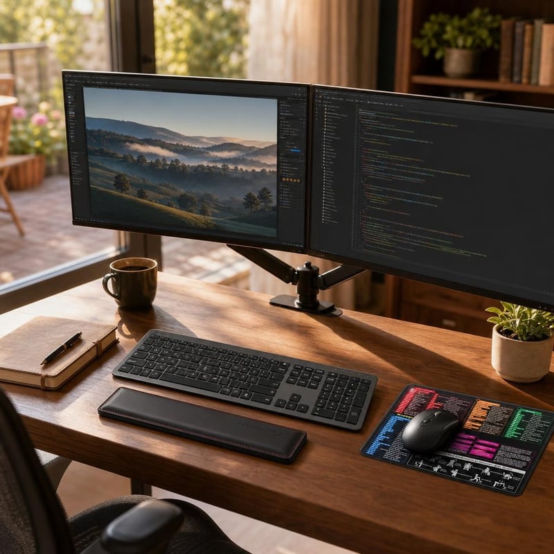 Ergonomický set do kancelárie: 1× držiak monitorov + set klávesnica a myš + podložka + opierka zápästia