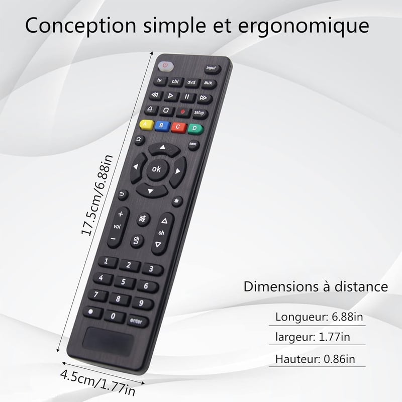 Telecomanda Universală FOXRMT pentru TV, DVD, Blu-Ray, Streaming Player și Soundbar - 4 în 1, Configurare Simplă, Rază de Acțiune 10m
