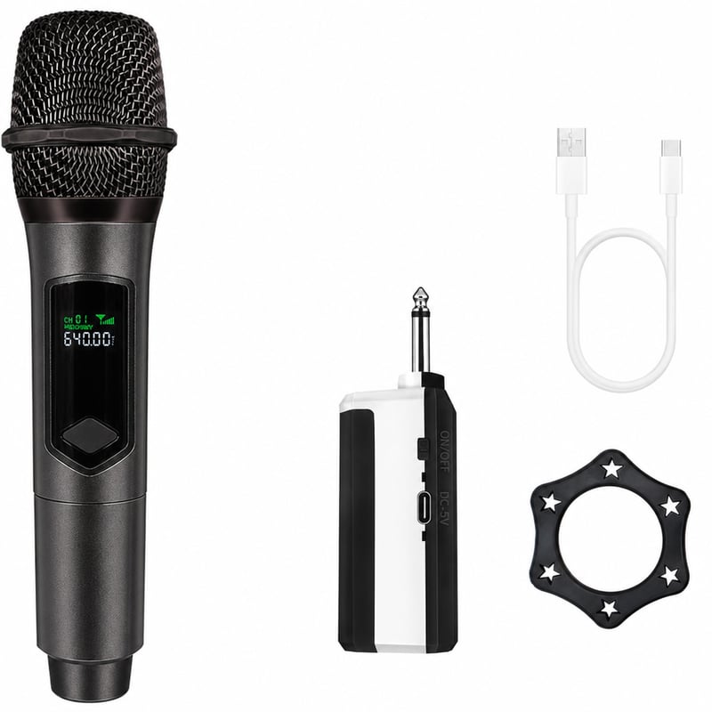 Bezdrôtový karaoke mikrofón TALOMEN K60-1 2.4GHz sivý — chybný, čiastočne funkčný: Samotný mikrofón funguje (stav: pozri 2. obrázok)