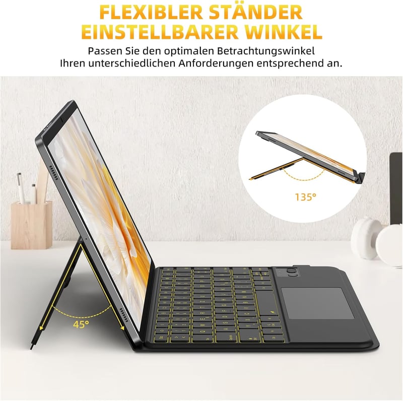 GOKOCO Magic Keyboard Tok Samsung Galaxy Tablet S9FE/S9/S8/S7 11" Készülékekhez - Állítható Háttérvilágítású Billentyűzet Érintőpaddal, Feke
