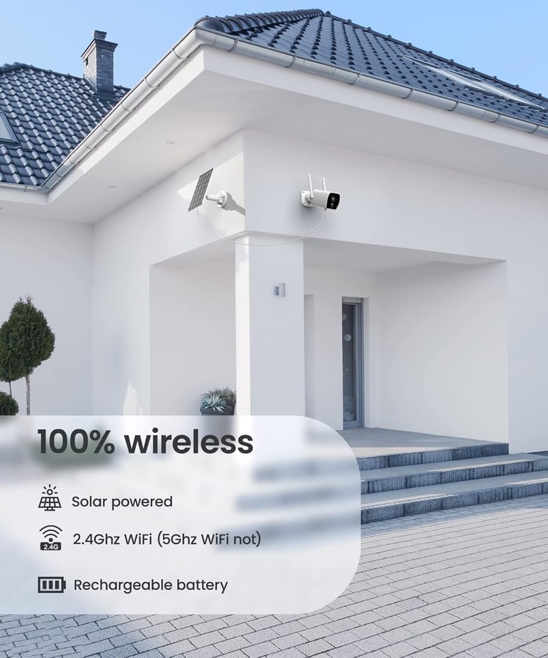 Wansview 2K Kültéri Akkumulátoros Biztonsági Kamera Napelem Panellel - Vezeték Nélküli WiFi Megfigyelő Kamera PIR Mozgásérzékelővel, Kétirán