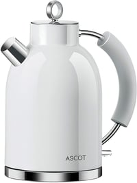 ASCOT Retro Fehér Elektromos Vízforraló 1,5L - Rozsdamentes Acél, Túlforrás Védelem 1