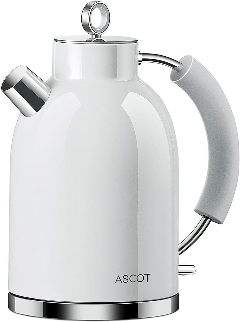 ASCOT Retro Fehér Elektromos Vízforraló 1,5L - Rozsdamentes Acél, Túlforrás Védelem