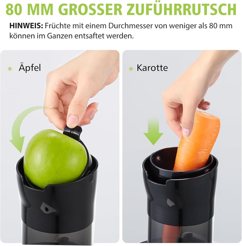 Aobosi 200W Gyümölcs és Zöldség Gyümölcsprés Visszaforgató Funkcióval, Két Szűrőmérettel, Intelligens Chippel, Citrusfacsaró, Sárga