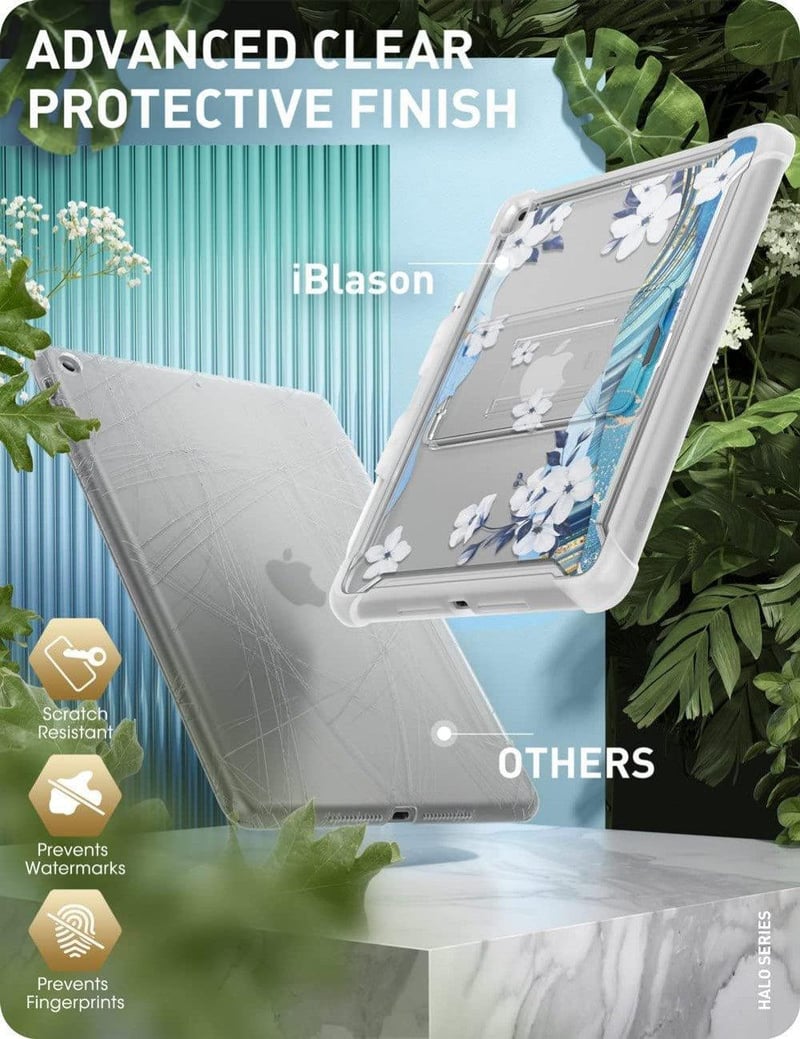 Apple iPad 10.2" Virágmintás Szürke Szilikon Tok Állvánnyal (9./8./7. generáció)