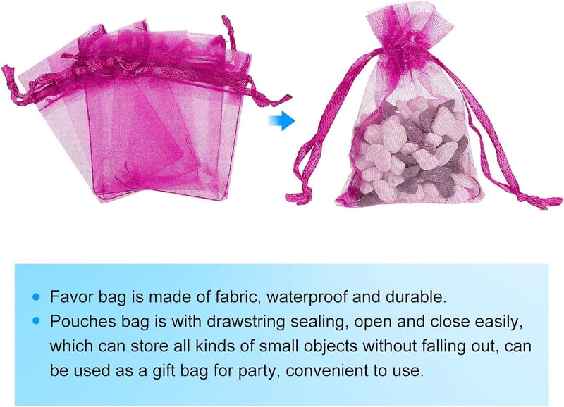Sourcing Map 100db Rózsavörös Organza Ajándékzacskó 5x7cm - Esküvői, Karácsonyi Ékszertasak