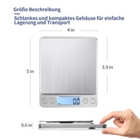 KUBEI digitális konyhai mérleg, USB töltés, 3kg/0.1g, rozsdamentes acél 6