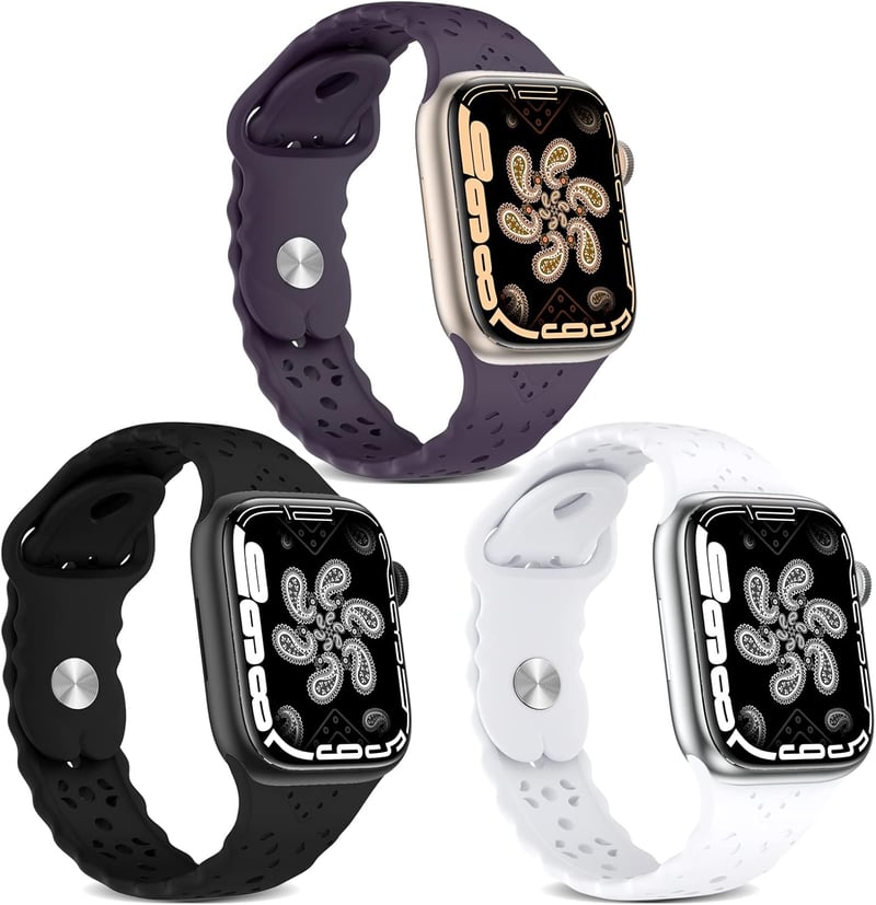 Apple Watch szilikon szíj 38/40mm, légáteresztő csipkés minta, 3db (lila-fekete-fehér)