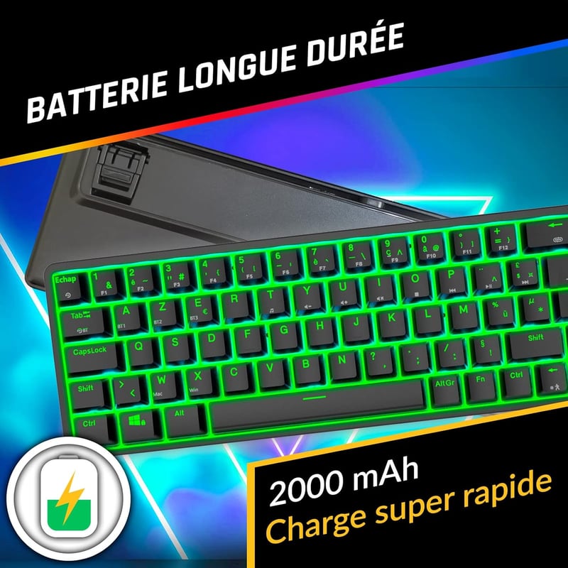 KLIM Shift Francia Kiosztású Bluetooth Billentyűzet - Vezeték Nélküli Gamer Keyboard PC, Mac, PS4, PS5, Xbox, Smart TV Eszközökhöz - Fekete-