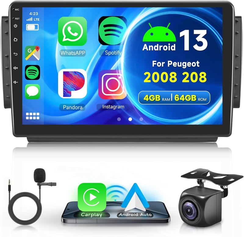 Rimoody 10,1" Android Autórádió Peugeot 2008/208 (2012-2018) - 8 Magos, 4GB+64GB, GPS, WiFi, Bluetooth, CarPlay, Tükrözés, FM/RDS/DAB