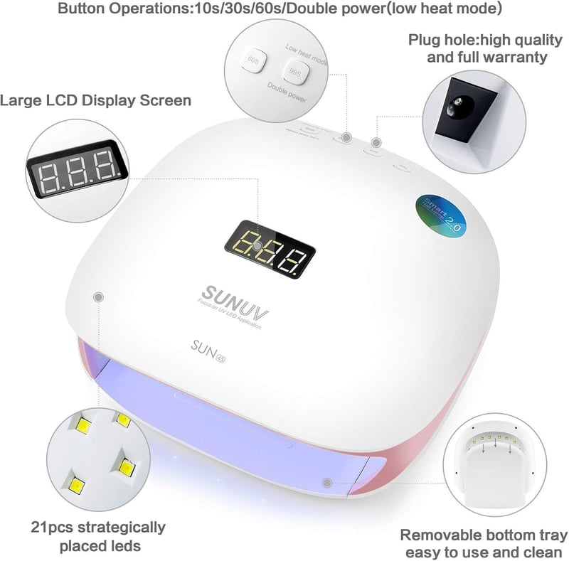 SUNUV 48W UV LED Műköröm Lámpa Időzítővel és LCD Kijelzővel - Rózsaszín SUN4S