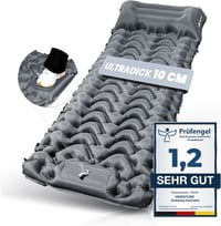 HIKENTURE Önfelfújó Kempingmatrac 10 cm Vastag, Beépített Lábpumpával, Csúszásgátló Felülettel, Kompakt Méretű Túramatrac Kültéri Alváshoz,  1
