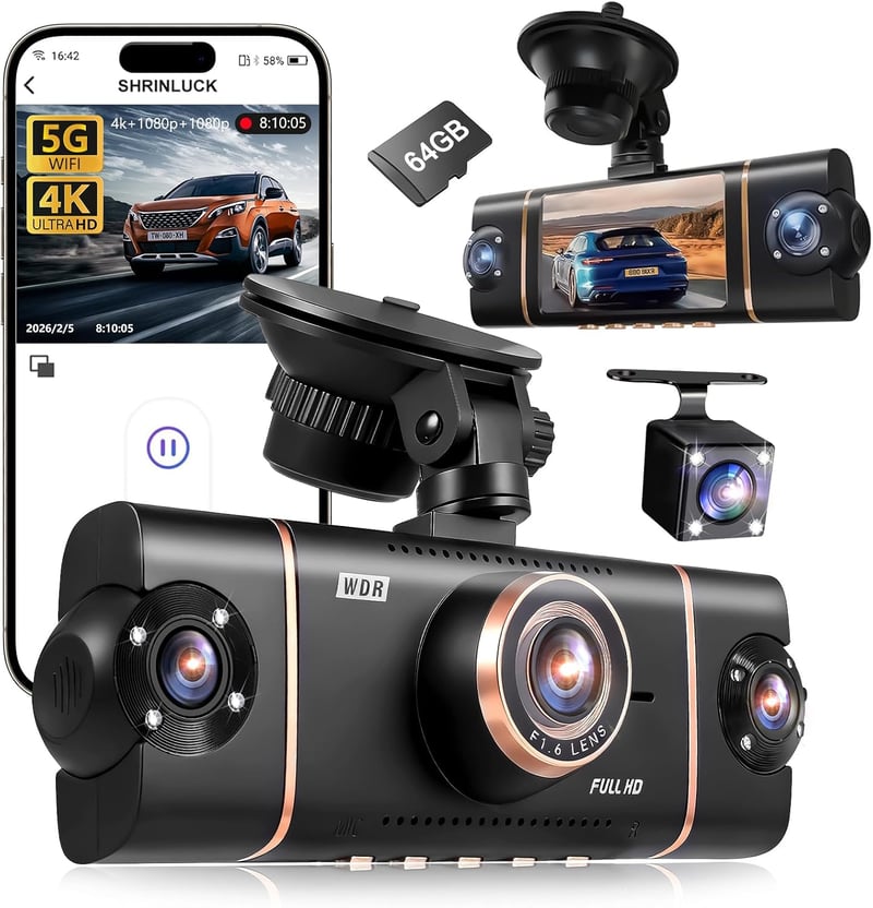 Bfhdbdt 4 csatornás első hátsó autós dash cam 4K+1080P, 360 fok, 64GB SD, 4x140, 8 IR, G szenzor, ciklikus rögzítés, parkolásfigyelő, WiFi