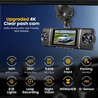 Bfhdbdt 4 csatornás első hátsó autós dash cam 4K+1080P, 360 fok, 64GB SD, 4x140, 8 IR, G szenzor, ciklikus rögzítés, parkolásfigyelő, WiFi 2