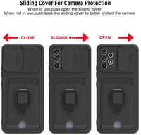 BGHHEU puzdro na Samsung Galaxy S23 Plus s remienkom na krk, čierne, s posuvným krytom fotoaparátu, 360-stupňovým krúžkovým stojanom a držiakom na karty, s nastaviteľným silikónovým popruhom 5